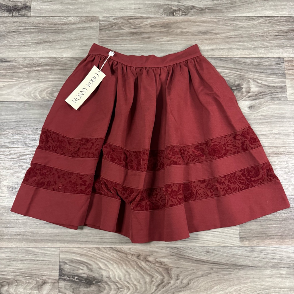 Nwt Ronny Kobo Nali Skirt Flocked Floral Mesh Combo In Terracotta Size Small